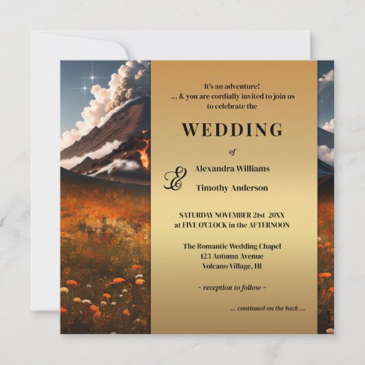 Vulkaan Avontuur Gouden Herfst Bruiloft Uitnodigin Kaart (Voorkant)