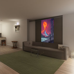 vulkaanuitbarsting bij de stad   AI Art Poster