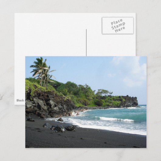 Vulkaanzandstrand op het briefkaart Hawaï (Voorkant / Achterkant)