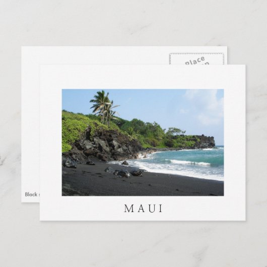 Vulkaanzandstrand op het witte briefkaart Maui (Voorkant / Achterkant)