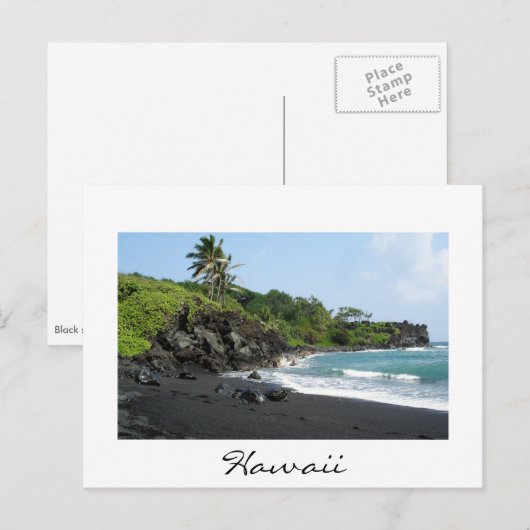 Vulkaanzandstrand op wit briefkaart Hawaï (Voorkant / Achterkant)