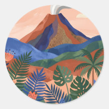 Vulkan Landschap Ronde Stickers – Terracotta