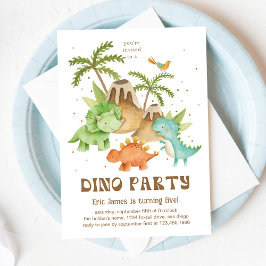 Vulkanen & Dinosaurussen Verjaardagsfeest Kinder Kaart