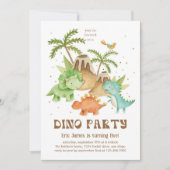 Vulkanen & Dinosaurussen Verjaardagsfeest Kinder Kaart (Voorkant)