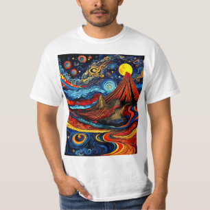 Vulkanisch landschap in de nacht t-shirt