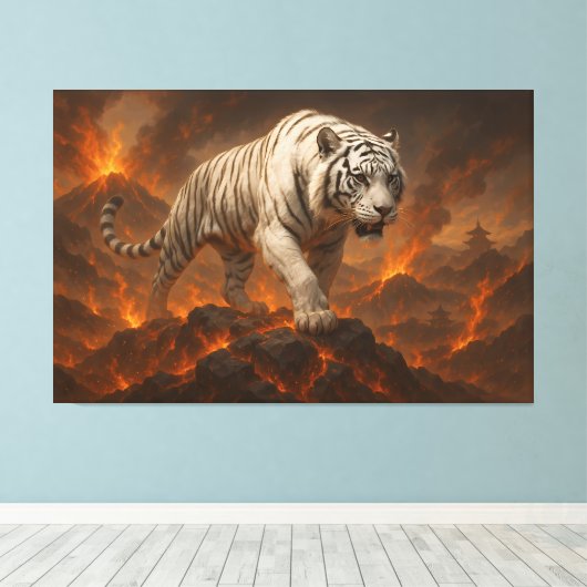 Vulkanisch Witte Tijger Premium Muurkunst – Fijne  Canvas Afdruk (Insitu (Houten vloer))