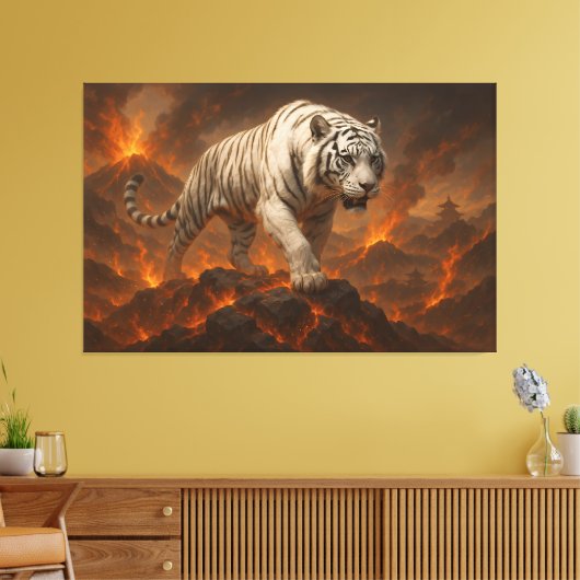 Vulkanisch Witte Tijger Premium Muurkunst – Fijne  Canvas Afdruk (Insitu (Woonkamer))