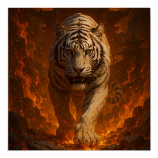 Vulkanisch Witte Tijger Premium Muurkunst – Fijne Perfect Poster (Voorkant)
