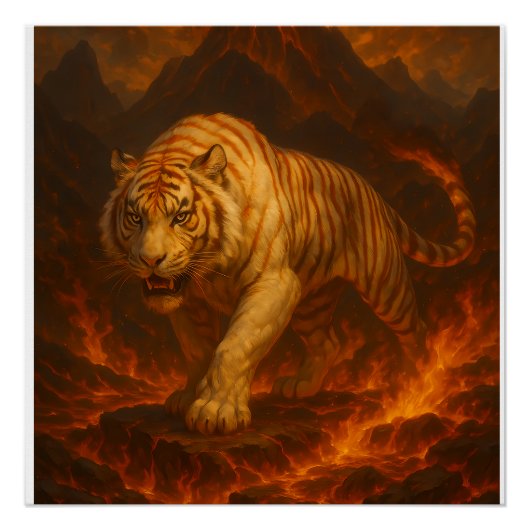 Vulkanisch Witte Tijger Premium Muurkunst – Fijne Perfect Poster (Voorkant)