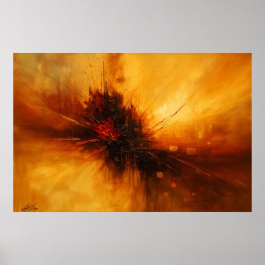 Vulkanische Puls - Rode en Amber Abstracte Uitbars Poster (Voorkant)