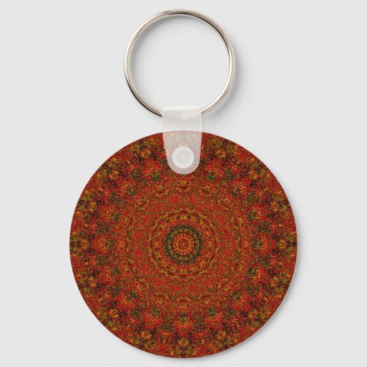 Vulkanische Rode Abstracte Mandala Sleutelhanger (Voorkant)