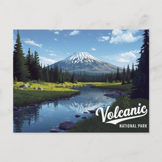Vulkanische Sneeuw Piek Rivier Vintage Kunst Briefkaart (Voorkant)