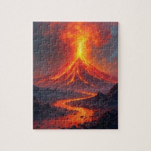 vulkanische uitbarsting met lavastromen legpuzzel (Verticaal)
