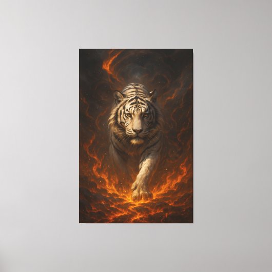 Vulkanische Witte Tijger Premium Kunst aan de Muur Canvas Afdruk (Voorkant)