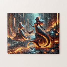 Vulkanische Zeemeermin Lava Oceaan Fantasie Kunst Legpuzzel