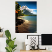 Vulkano's, witte zandstrand met palmbomen poster (Thuiskantoor)