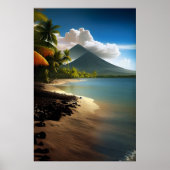 Vulkano's, witte zandstrand met palmbomen poster (Voorkant)