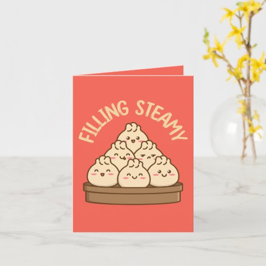 Vulling Steamy – Bold Dumpling Pun Kaart (Gele Bloem)