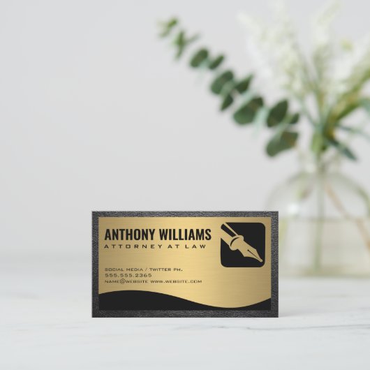 Vulpen Logo | Gouden metalen lederen sierstrips Visitekaartje (Staand voorkant)