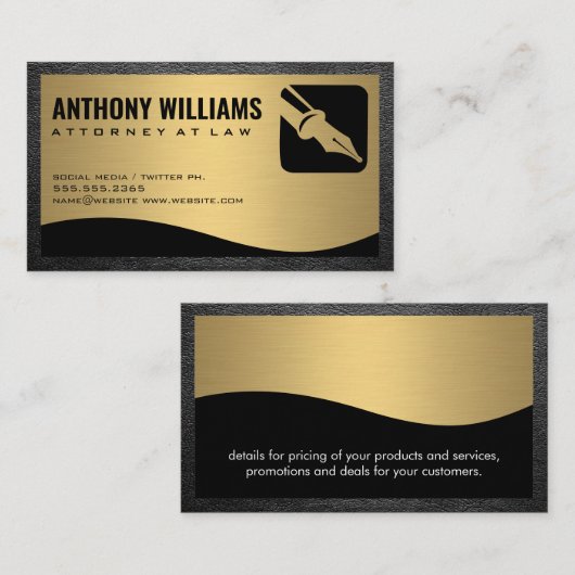 Vulpen Logo | Gouden metalen lederen sierstrips Visitekaartje (Voorkant / Achterkant)