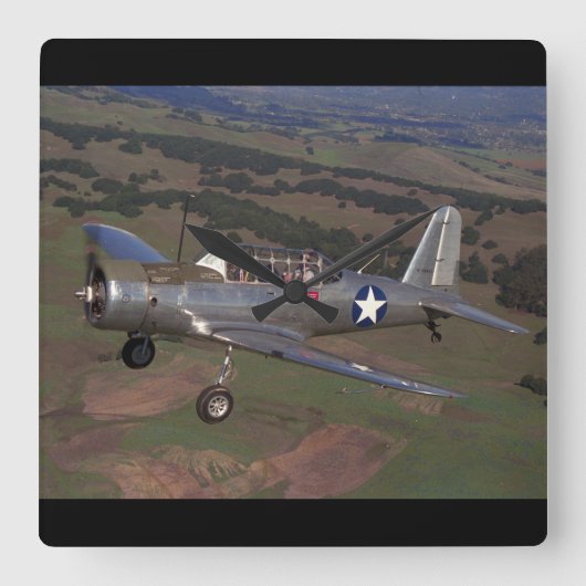 Vultee, BT-13, WWII_Classic Aviation Vierkante Klok (Voorkant)