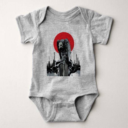 Vulture op vintage auto met rode zon romper (Voorkant)