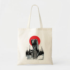 Vulture op vintage auto met rode zon tote bag