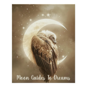 Vulture vogel baby slapen op de maan perfect poster