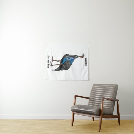 Vulturine guineafowl vogelschilderij cartoon wandkleed (In Situ (horizontaal))