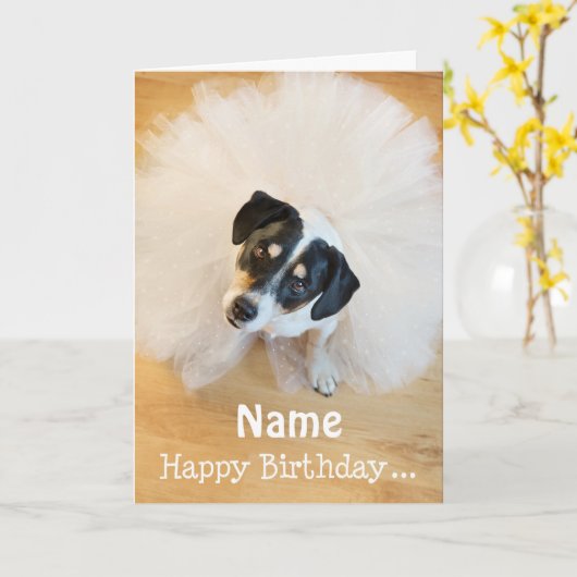 Vun Birthday Kaart - Dog Wearing Tutu (Gele Bloem)