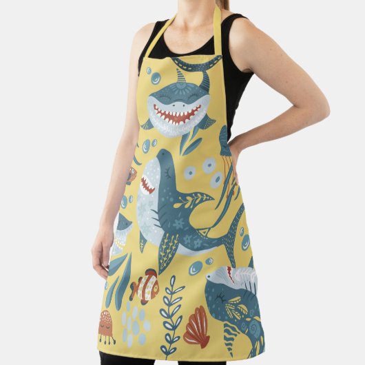 Vun cartoon collage schattige illustratie YELLOW Schort (Insitu)