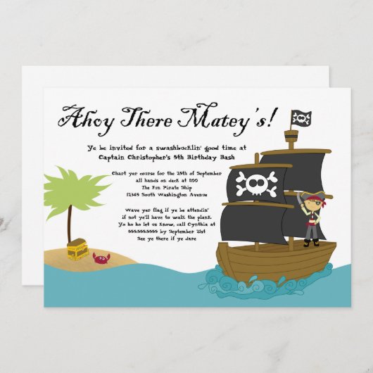 Vun de uitnodiging van het piratenfeest van een sc (Voorkant / Achterkant)