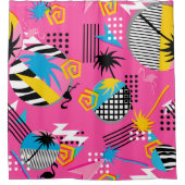 Vun een fel en vet 80s nostalgiepatroon douchegordijn (Voorkant)