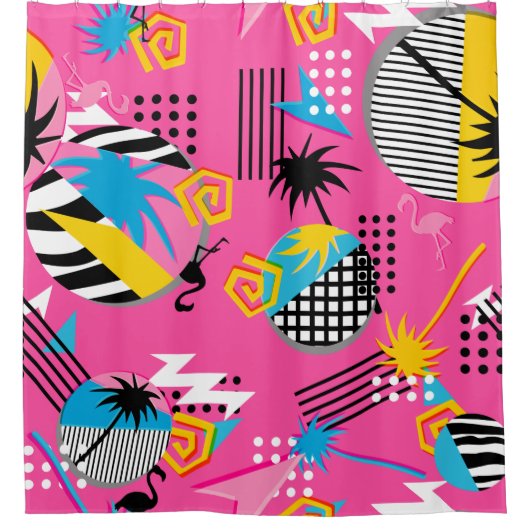 Vun een fel en vet 80s nostalgiepatroon douchegordijn (Voorkant)