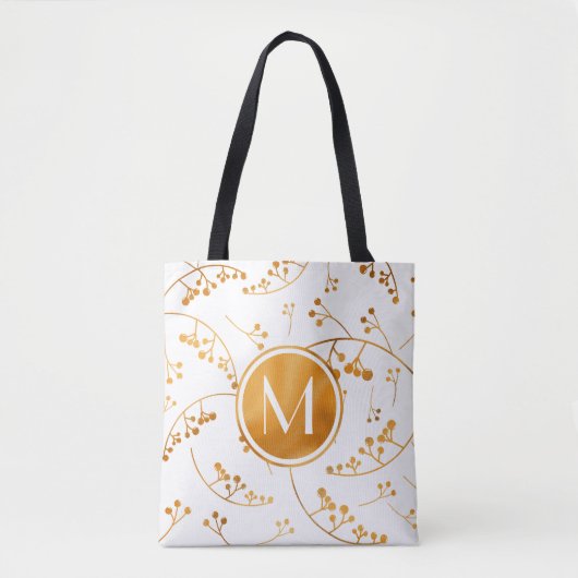 Vun elegant monogram goudbessenpatroon op wit tote bag (Voorkant)