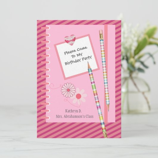 Vun en  klasgenoot/uitnodiging tot geboorte op sch kaart (Staand voorkant)