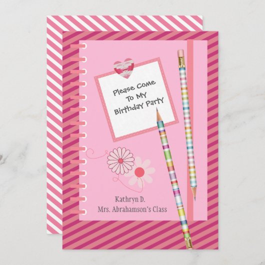 Vun en  klasgenoot/uitnodiging tot geboorte op sch kaart (Voorkant / Achterkant)