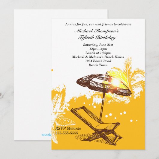 Vun en Sun Beach Birthday Kaart (Voorkant / Achterkant)