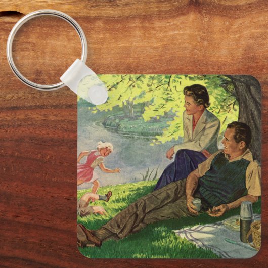 vun Familie Picnic onder een schaduwboom Sleutelhanger (Voorkant)