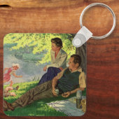  vun Familie Picnic onder een schaduwboom Sleutelhanger (Achterkant)
