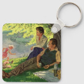  vun Familie Picnic onder een schaduwboom Sleutelhanger (Achterkant)