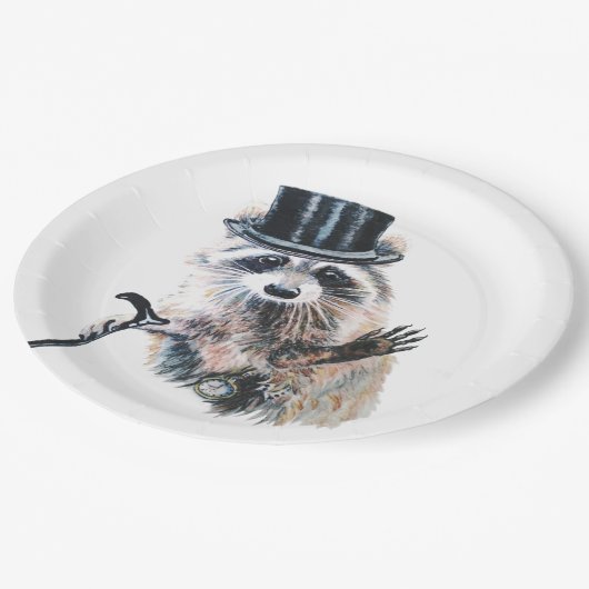 Vun Gekke, formeel Attire Raccoon Dier Papieren Bordje (Gekanteld)