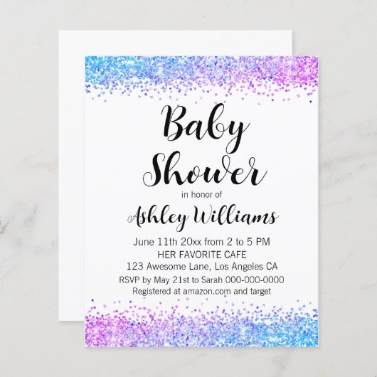 Vun gender onthullen Budget Baby Shower-uitnodigin (Voorkant / Achterkant)