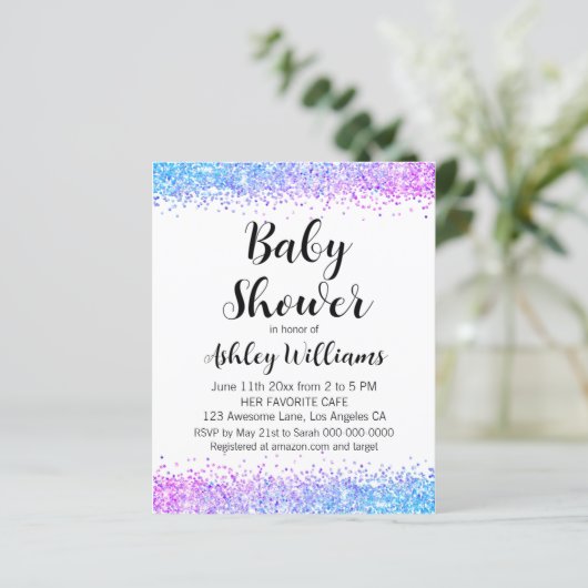 Vun gender onthullen Budget Baby Shower-uitnodigin (Staand voorkant)