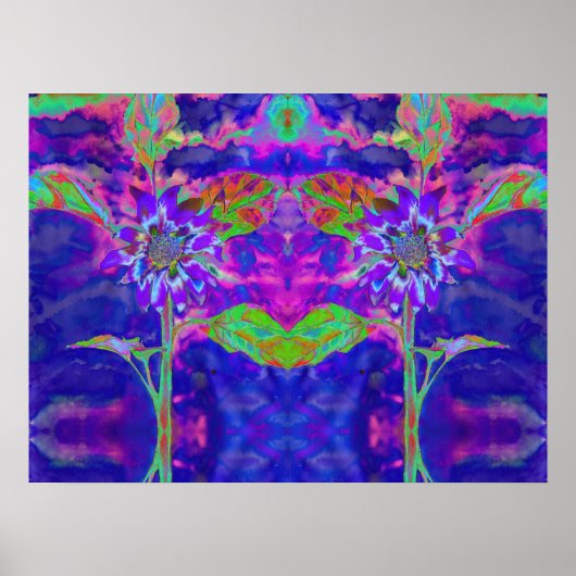 Vun in de zon, blauwe paarse abstracte zonnebloem poster (Voorkant)