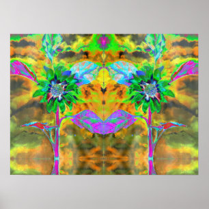 Vun in de zon, gouden groene abstracte zonnebloem poster