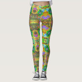 Vun in de zon - groene zonnebloem leggings (Voorkant)