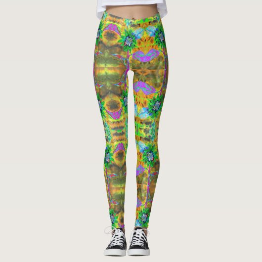 Vun in de zon - groene zonnebloem leggings (Voorkant)