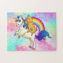 Vun kat dat een unicorn op een regenboogachtergron
