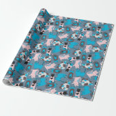 Vun katten op blauw cadeaupapier (Uitgerold)